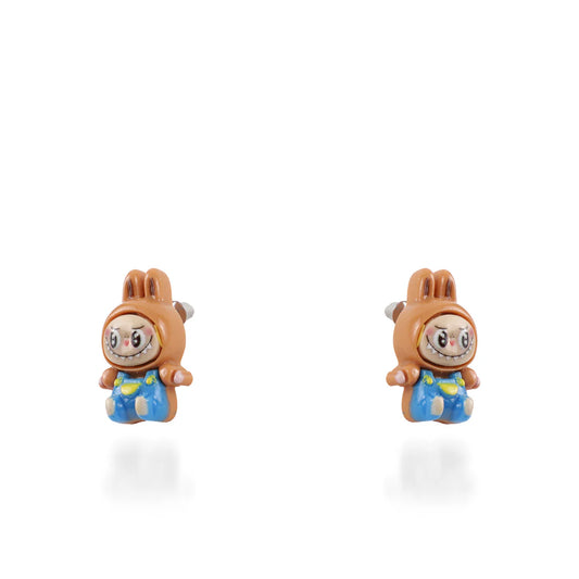 Σκουλαρίκια καρφωτά Labubu (Brown) από ανοξείδωτο ατσάλι